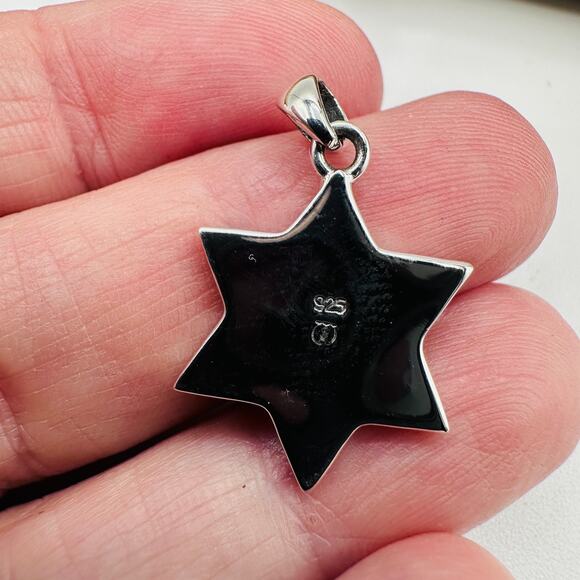 Sterling Silver Mosaic Lab Opal Star of David Pendant, Jewish Star - Picture 5 of 7